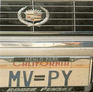 Milton Friedman's California license plate, reading "MV=PY"